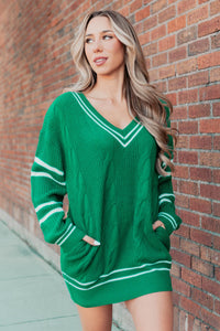 In This Moment Cable Knit Striped Sweater (Green) - NanaMacs