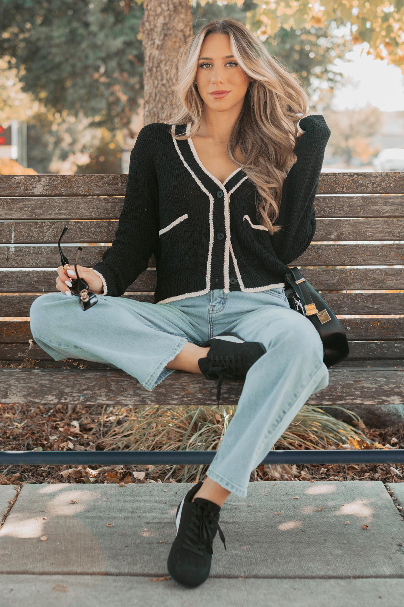 Comfort Current Contrast Button-Up Cardigan (Black) - NanaMacs