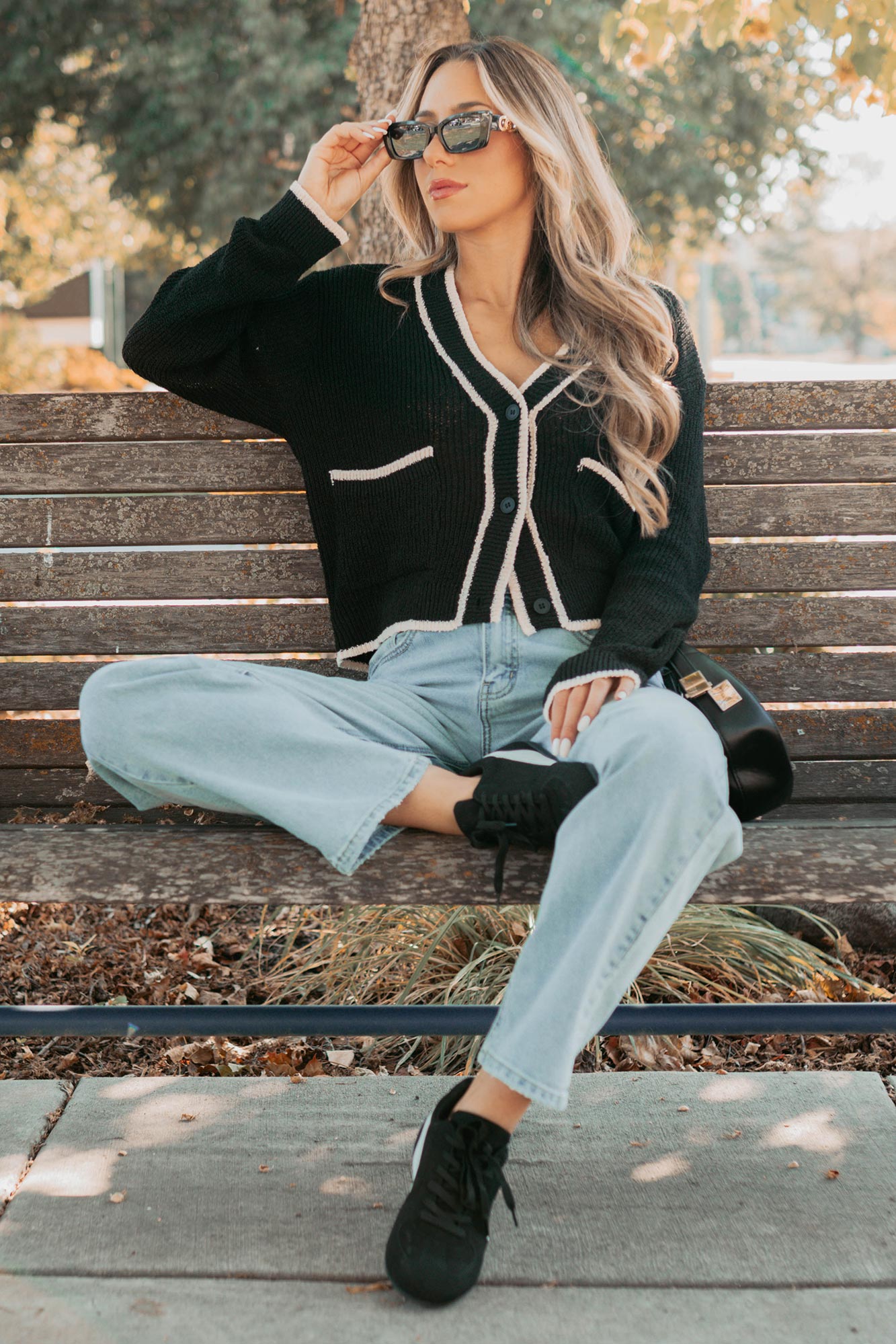 Comfort Current Contrast Button-Up Cardigan (Black) - NanaMacs