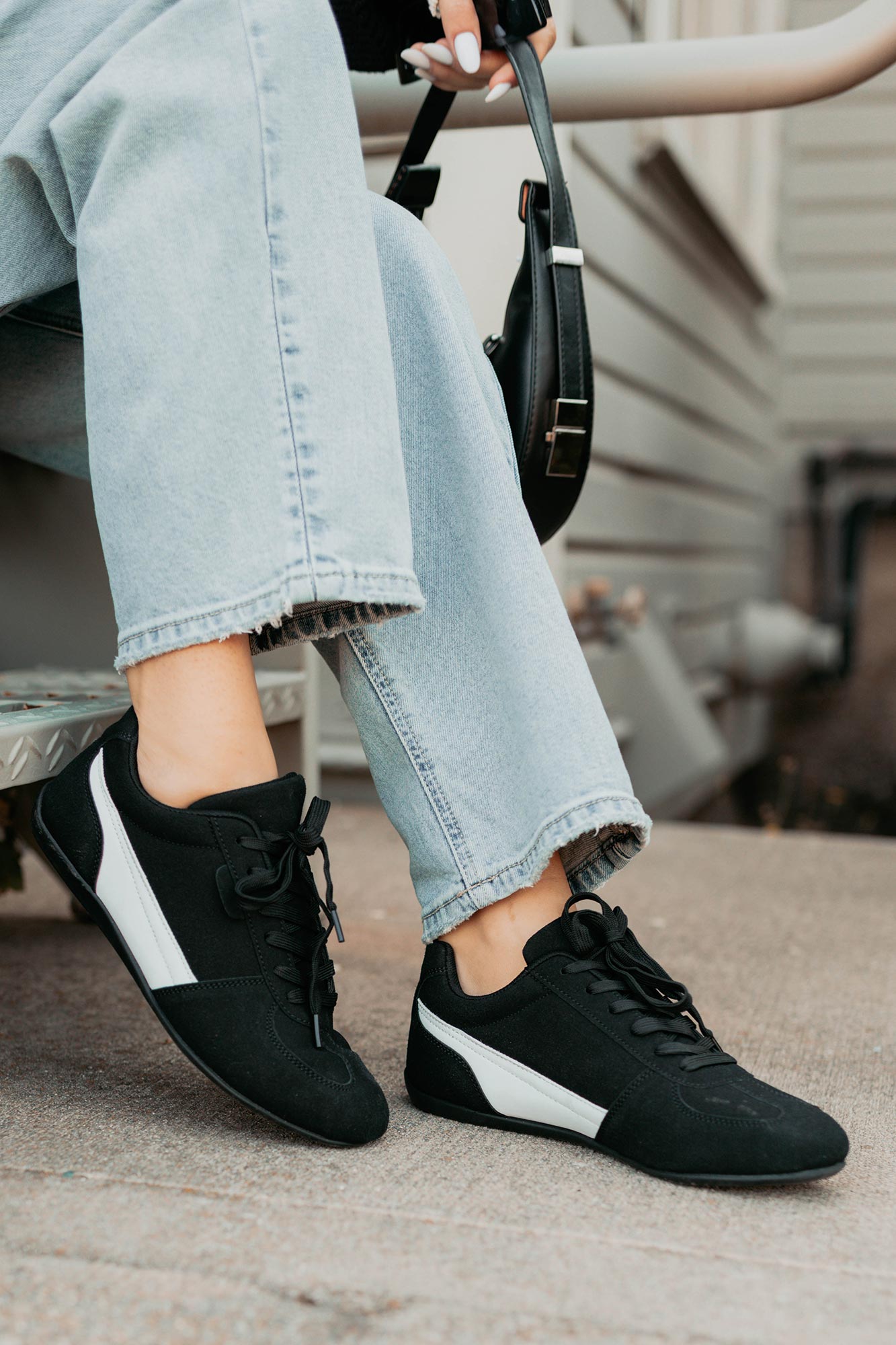 Endurance Edge Lace-Up Faux Suede Sneakers (Black) - NanaMacs