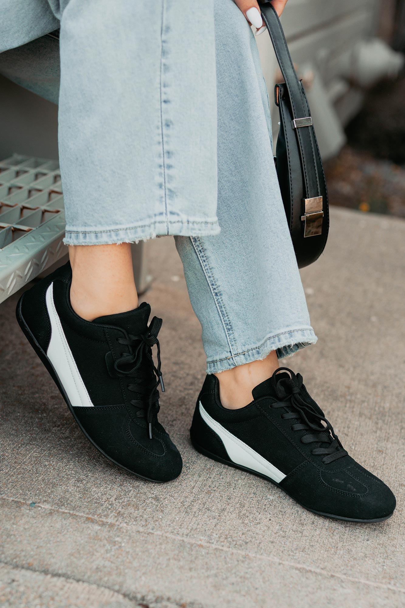 Endurance Edge Lace-Up Faux Suede Sneakers (Black) - NanaMacs