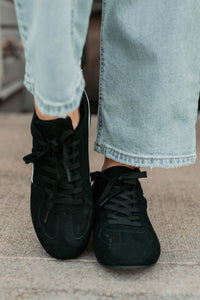 Endurance Edge Lace-Up Faux Suede Sneakers (Black) - NanaMacs