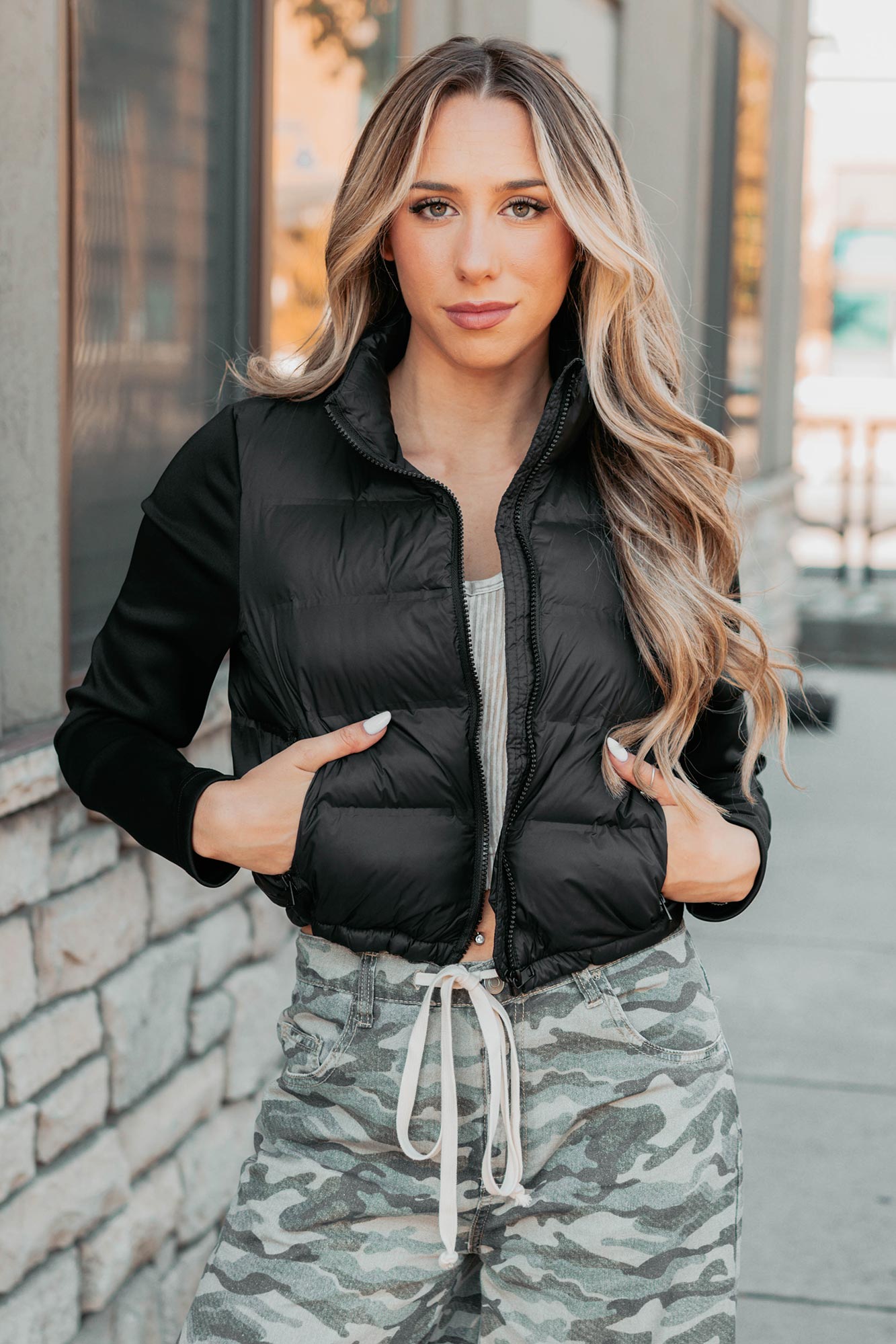 Frost Bound Scuba Sleeve Puffer Jacket (Black) - NanaMacs