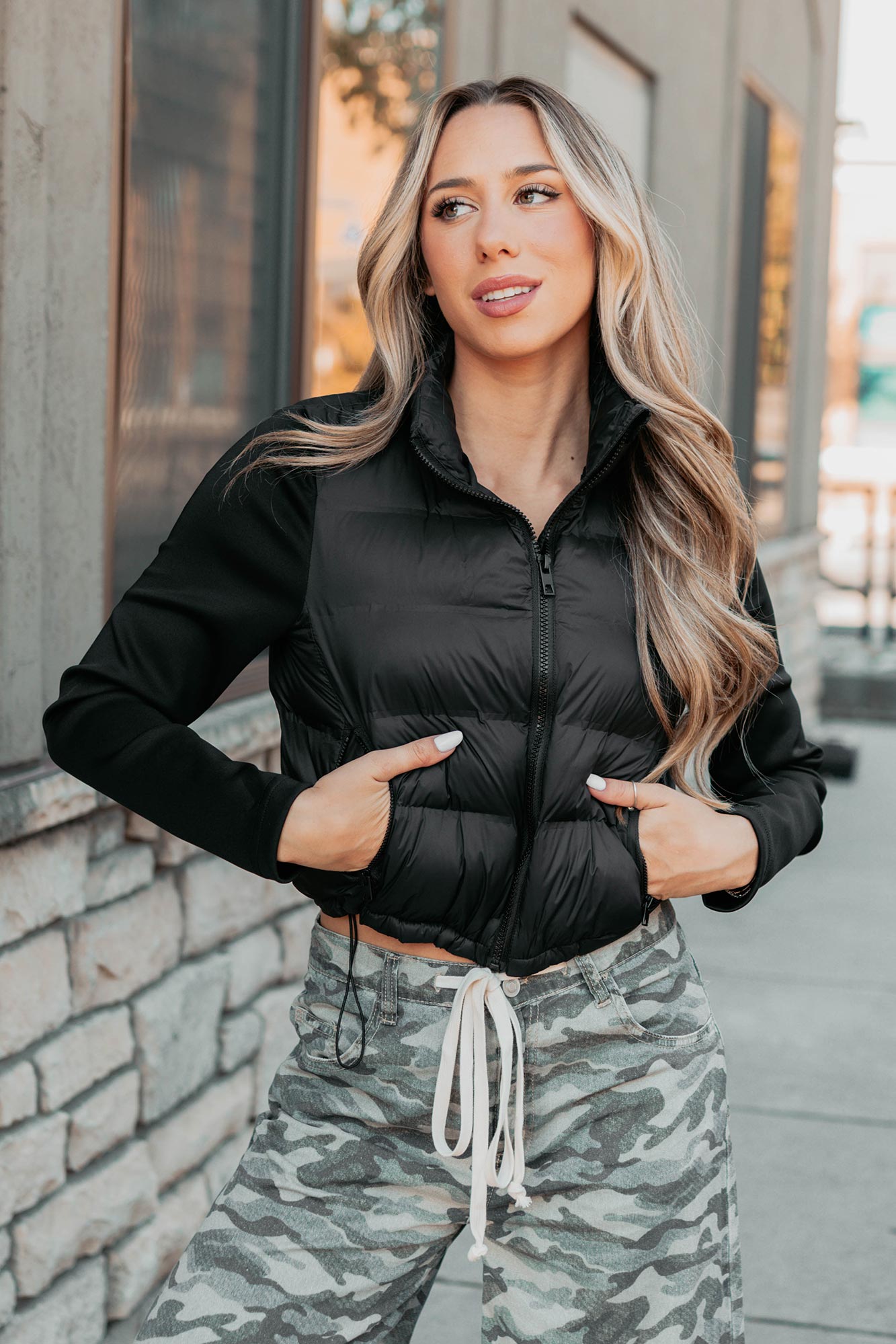 Frost Bound Scuba Sleeve Puffer Jacket (Black) - NanaMacs