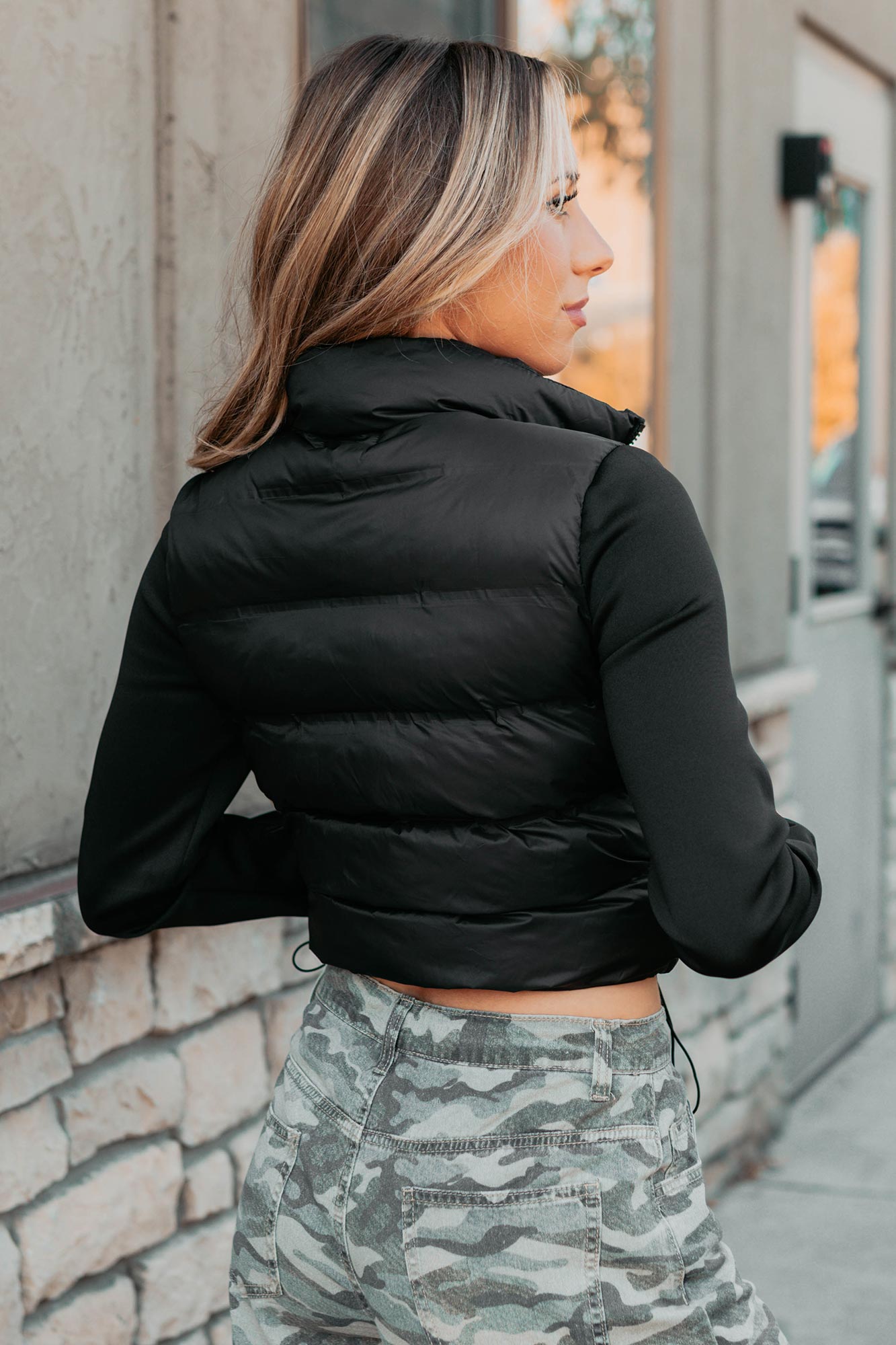 Frost Bound Scuba Sleeve Puffer Jacket (Black) - NanaMacs