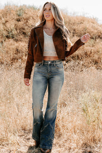 Boots & Blush Rhinestone Studded Suede Jacket (Camel) - NanaMacs
