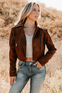 Boots & Blush Rhinestone Studded Suede Jacket (Camel) - NanaMacs