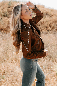 Boots & Blush Rhinestone Studded Suede Jacket (Camel) - NanaMacs