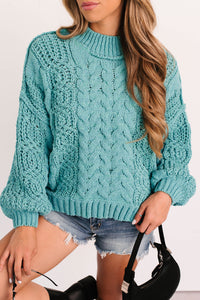 Things Change POL Cable Knit Sweater (Aqua Teal) - NanaMacs