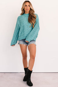 Things Change POL Cable Knit Sweater (Aqua Teal) - NanaMacs