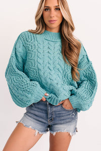 Things Change POL Cable Knit Sweater (Aqua Teal) - NanaMacs
