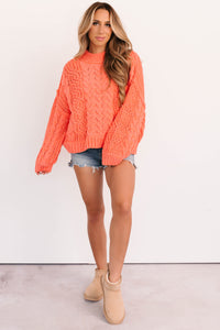 Things Change POL Cable Knit Sweater (Coral) - NanaMacs
