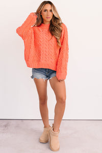 Things Change POL Cable Knit Sweater (Coral) - NanaMacs