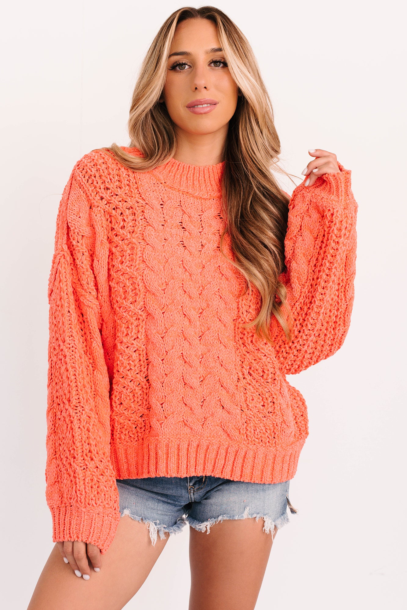 Things Change POL Cable Knit Sweater (Coral) - NanaMacs