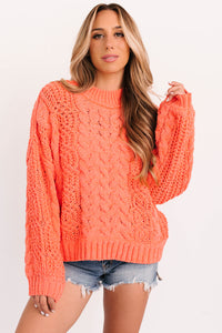Things Change POL Cable Knit Sweater (Coral) - NanaMacs