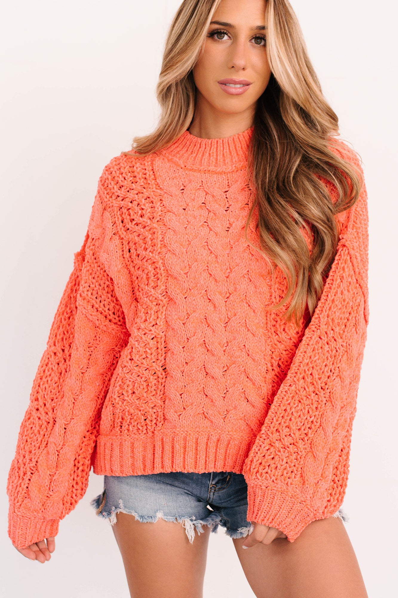 Things Change POL Cable Knit Sweater (Coral) · NanaMacs