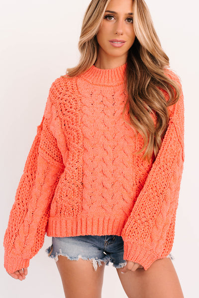 Things Change POL Cable Knit Sweater (Coral) · NanaMacs