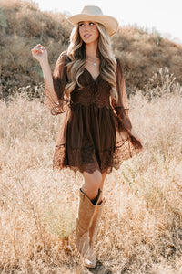 Ethereal Aura Dotted Mesh Mini Dress (Chocolate) - NanaMacs