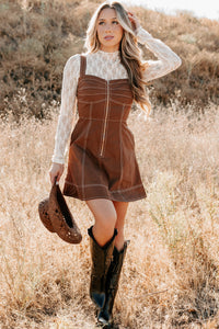 Soulful Gazes Sleeveless Denim Mini Dress (Mocha) - NanaMacs