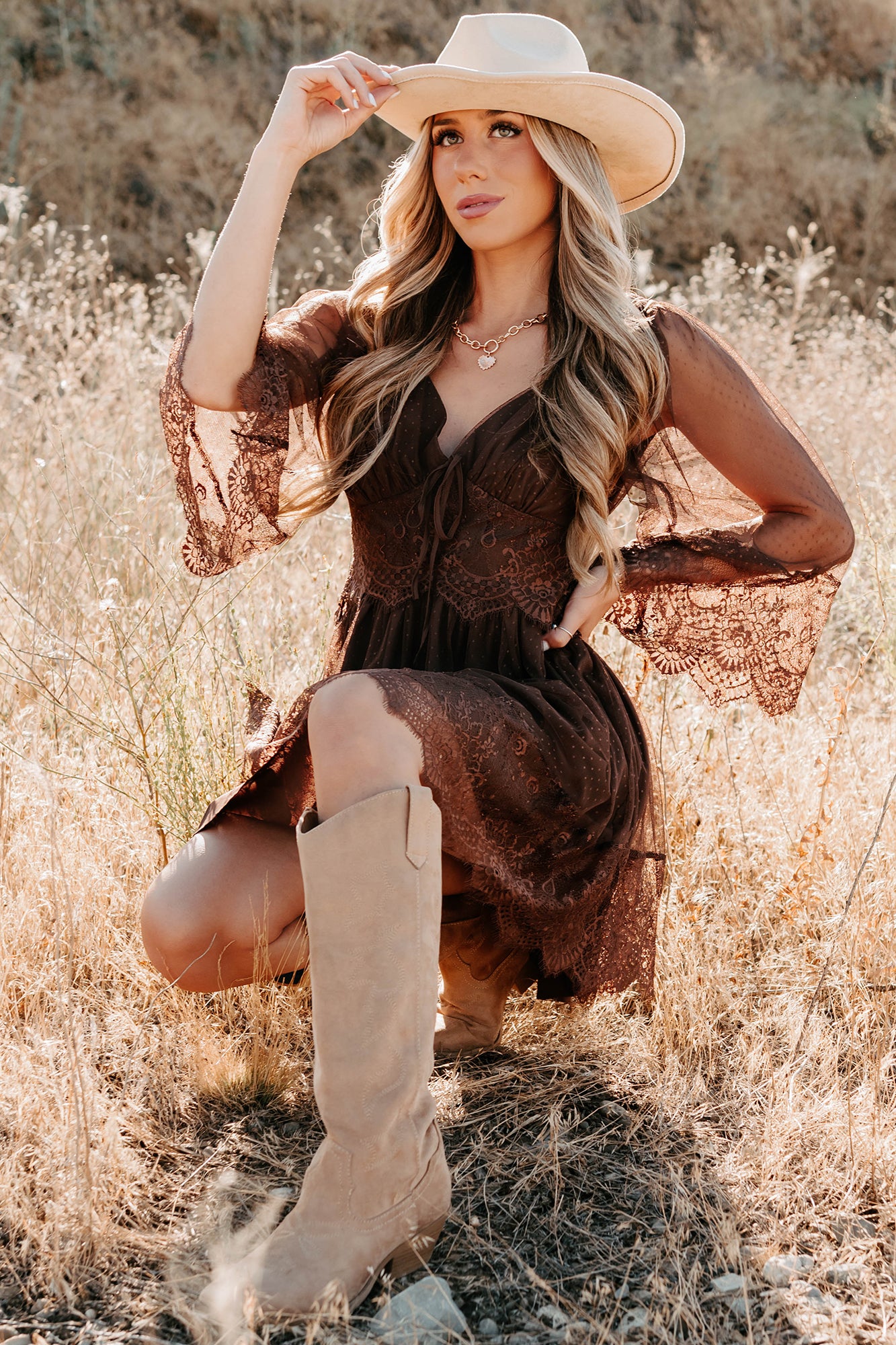 Ethereal Aura Dotted Mesh Mini Dress (Chocolate) - NanaMacs