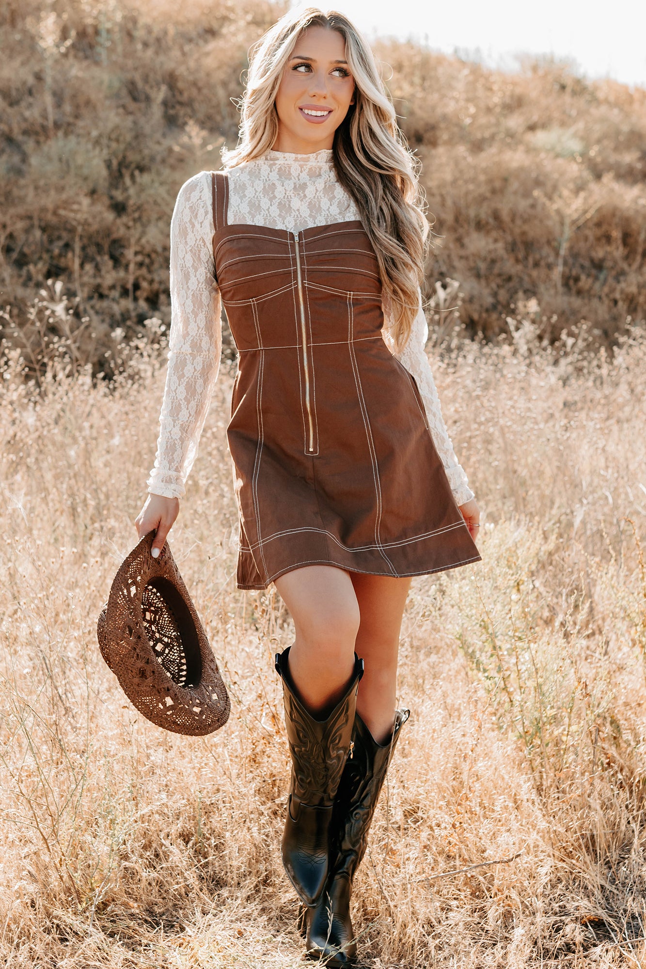 Soulful Gazes Sleeveless Denim Mini Dress (Mocha) - NanaMacs