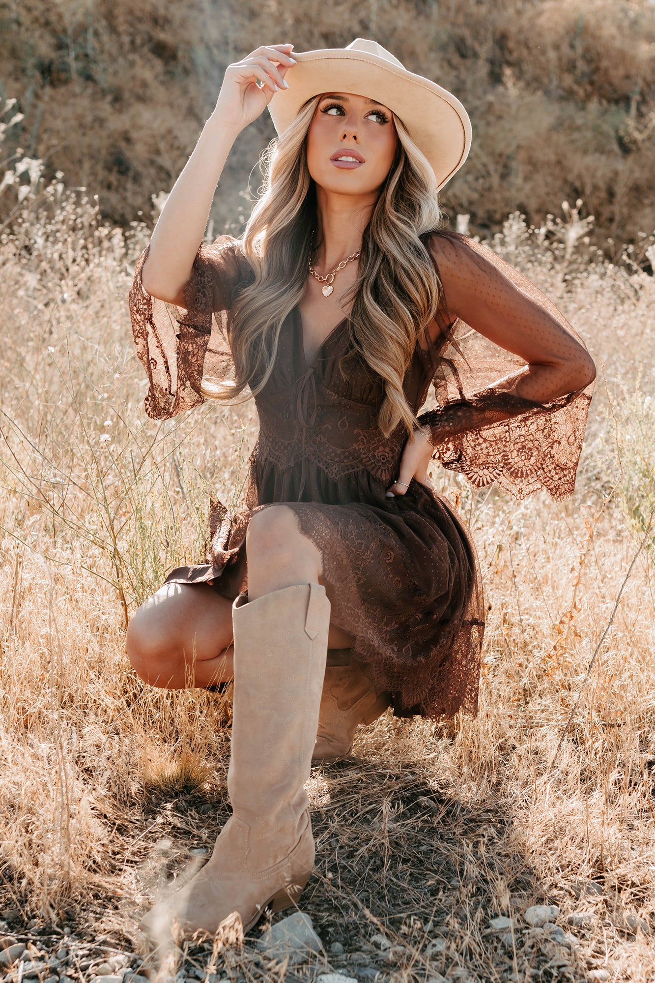 Ethereal Aura Dotted Mesh Mini Dress (Chocolate) - NanaMacs