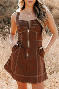 Soulful Gazes Sleeveless Denim Mini Dress (Mocha) - NanaMacs