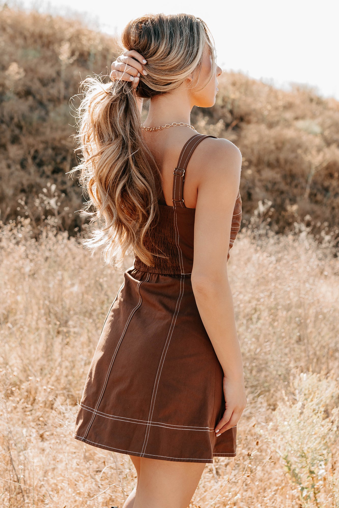 Soulful Gazes Sleeveless Denim Mini Dress (Mocha) - NanaMacs
