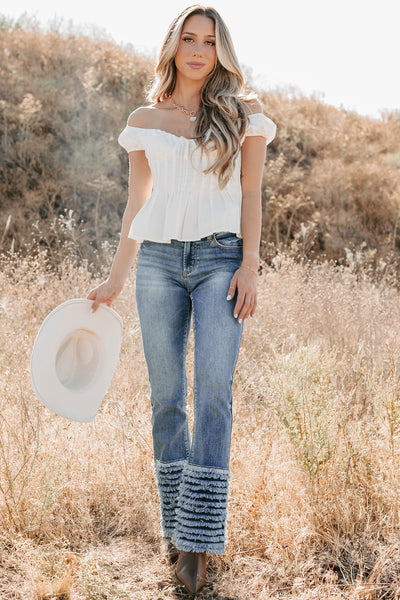 Stroll Through The Meadow Pleated Cap Sleeve Top (Off White) - NanaMacs