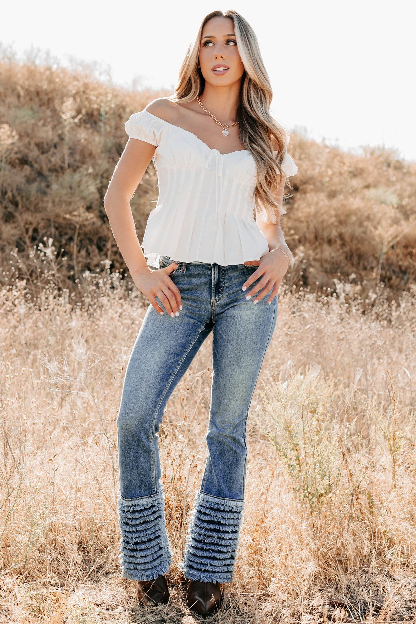 Stroll Through The Meadow Pleated Cap Sleeve Top (Off White) - NanaMacs