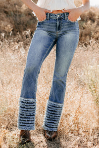 Vera Mid Rise Frayed Hem Cello Flare Jeans (Medium) - NanaMacs