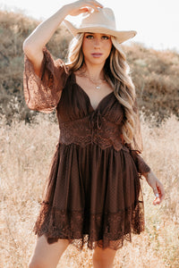 Ethereal Aura Dotted Mesh Mini Dress (Chocolate) - NanaMacs