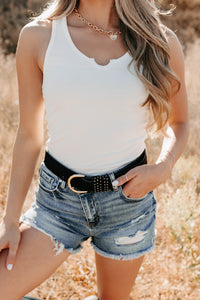 Daily Icon Notched Signature 8 Rib Knit Tank (Off White) - NanaMacs