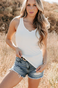 Daily Icon Notched Signature 8 Rib Knit Tank (Off White) - NanaMacs