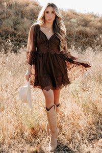 Ethereal Aura Dotted Mesh Mini Dress (Chocolate) - NanaMacs