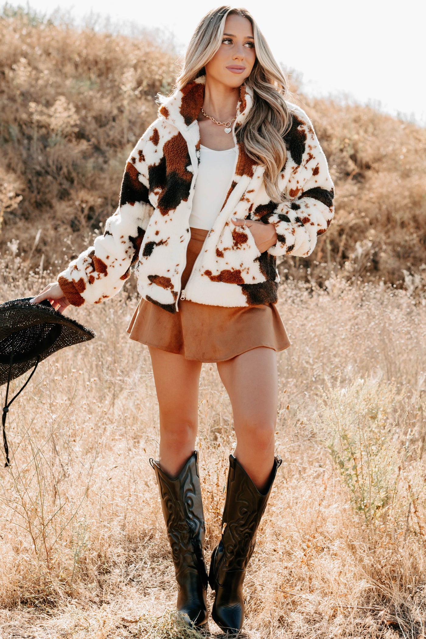 Cozying Up Cow Print Zip-Up Jacket (Brown/Multi) - NanaMacs