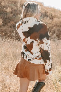 Cozying Up Cow Print Zip-Up Jacket (Brown/Multi) - NanaMacs