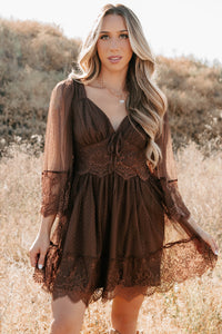 Ethereal Aura Dotted Mesh Mini Dress (Chocolate) - NanaMacs