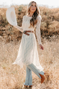 Spirit Dances Sheer Lace Midi Layering Dress (Ecru) - NanaMacs