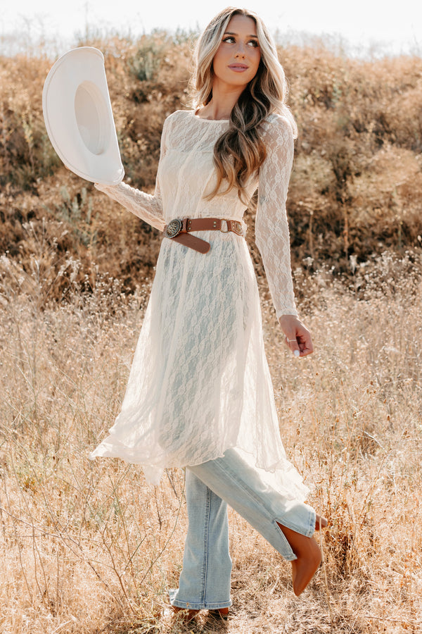 Spirit Dances Sheer Lace Midi Layering Dress (Ecru) - NanaMacs