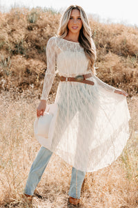 Spirit Dances Sheer Lace Midi Layering Dress (Ecru) - NanaMacs