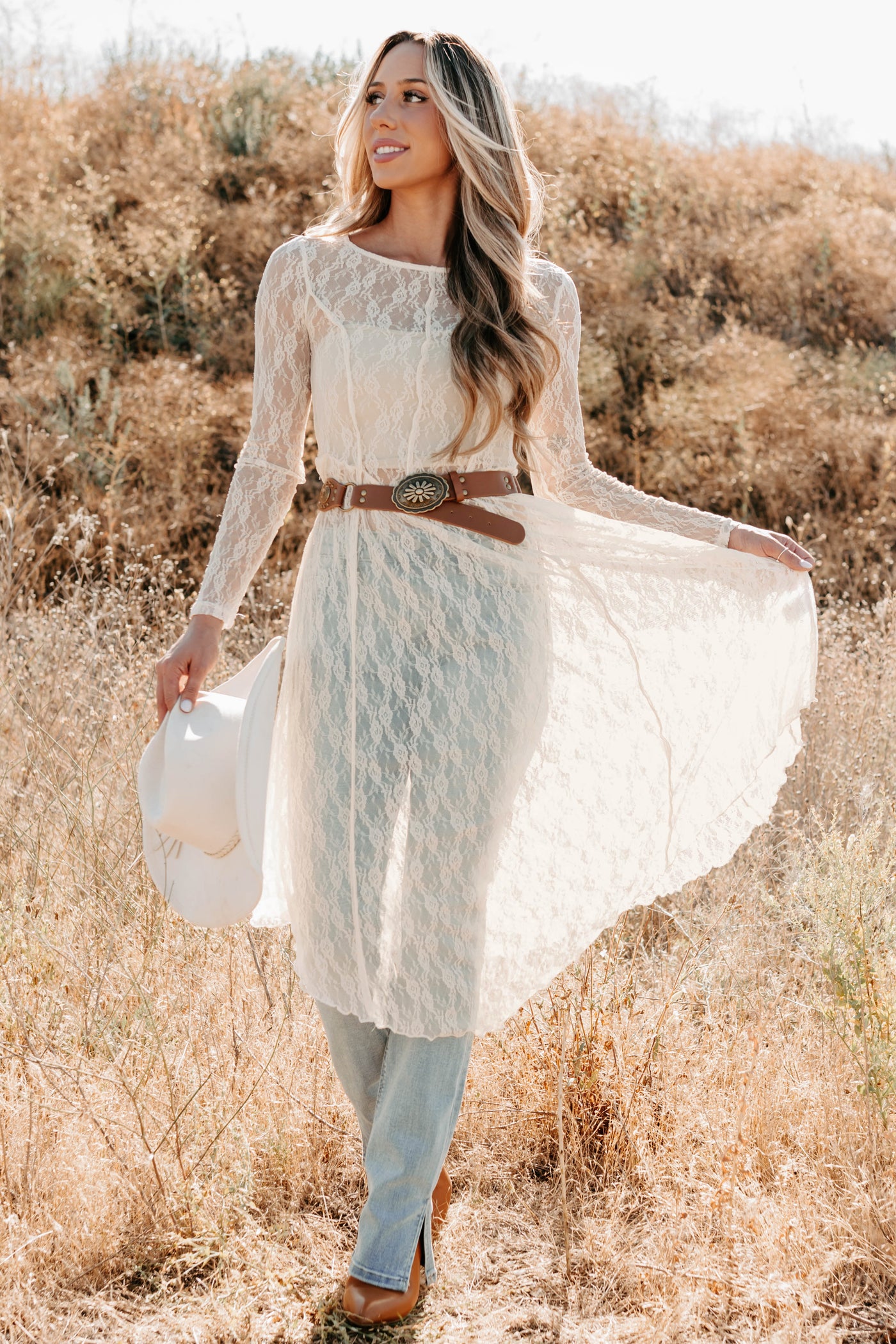 Spirit Dances Sheer Lace Midi Layering Dress (Ecru) - NanaMacs