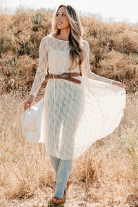 Spirit Dances Sheer Lace Midi Layering Dress (Ecru) - NanaMacs