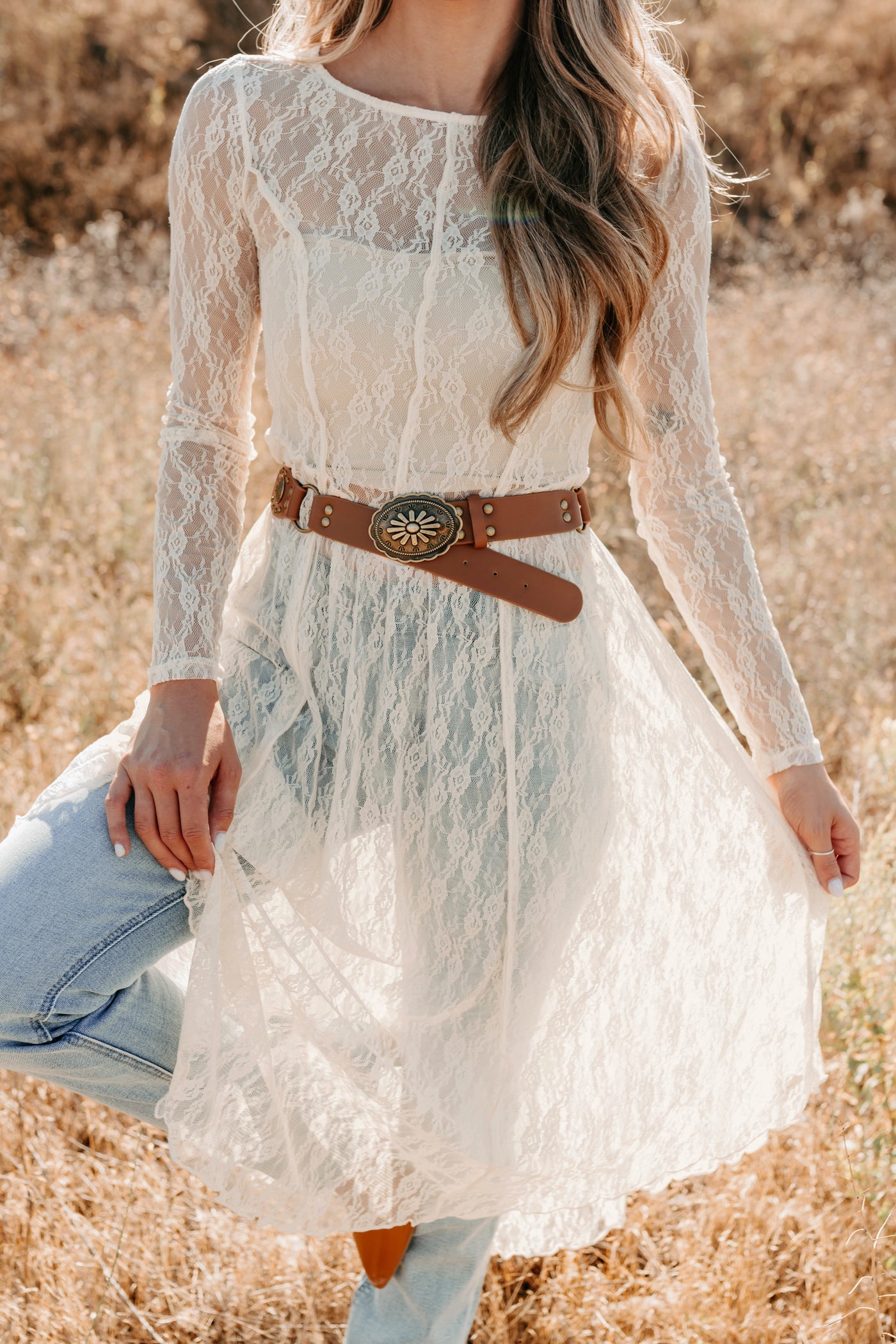 Spirit Dances Sheer Lace Midi Layering Dress (Ecru) - NanaMacs