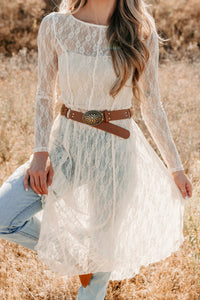 Spirit Dances Sheer Lace Midi Layering Dress (Ecru) - NanaMacs