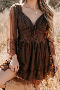 Ethereal Aura Dotted Mesh Mini Dress (Chocolate) - NanaMacs