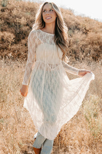 Spirit Dances Sheer Lace Midi Layering Dress (Ecru) - NanaMacs