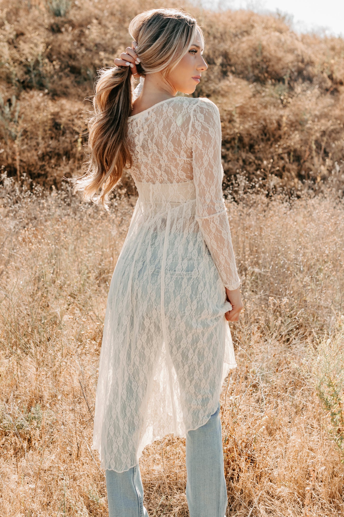 Spirit Dances Sheer Lace Midi Layering Dress (Ecru) - NanaMacs