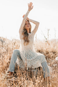 Spirit Dances Sheer Lace Midi Layering Dress (Ecru) - NanaMacs