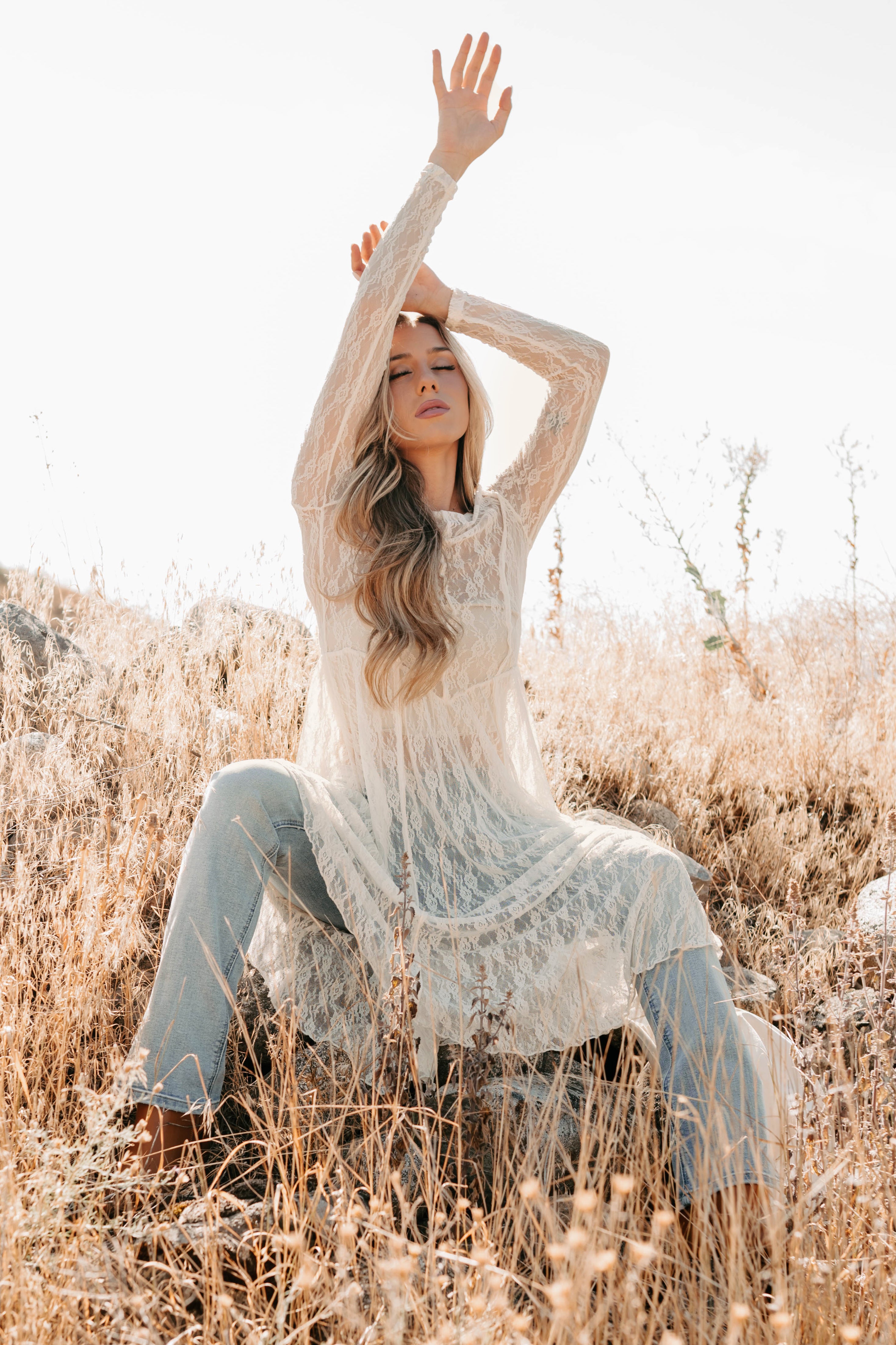 Spirit Dances Sheer Lace Midi Layering Dress (Ecru) - NanaMacs